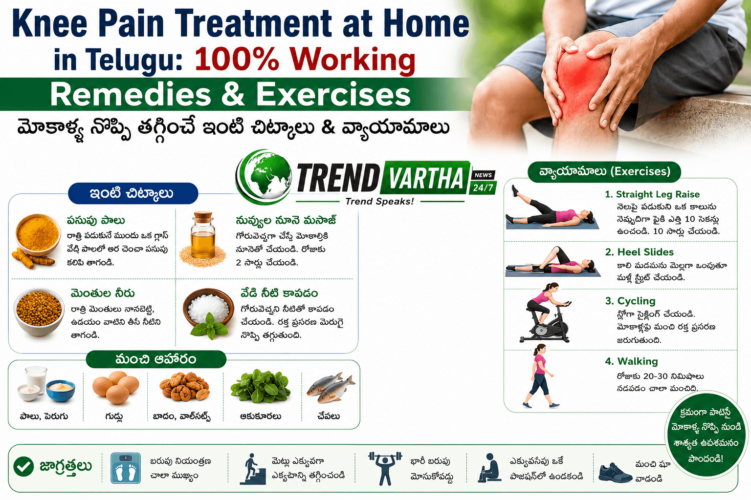 Knee Pain Treatment at Home in Telugu 100% Working Remedies & Exercises